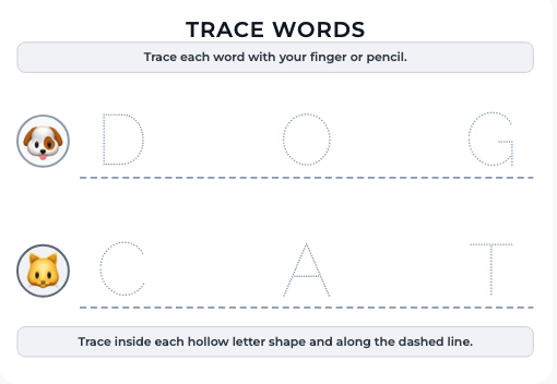CVC Word Tracing puzzle generator — Word Puzzle Makers