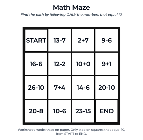 Math Path Maze puzzle generator — Maze, Line & Tracing Makers