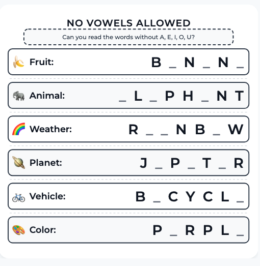 Missing Vowels puzzle generator — Word Puzzle Makers