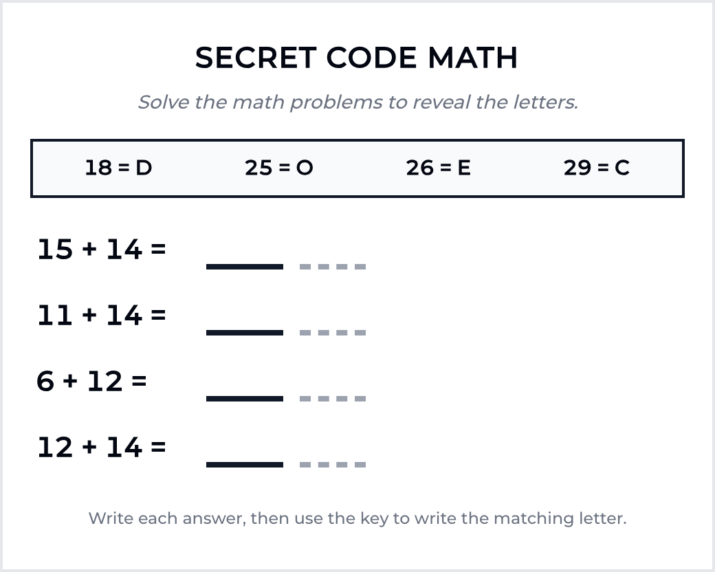 Secret Code Math puzzle generator — Math Puzzle & Worksheet Makers