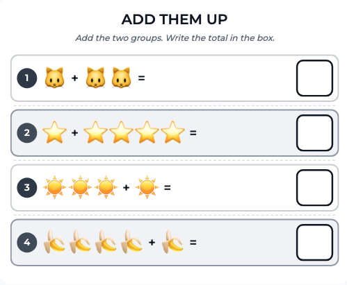 Visual Addition puzzle generator — Number & Counting Puzzle Makers