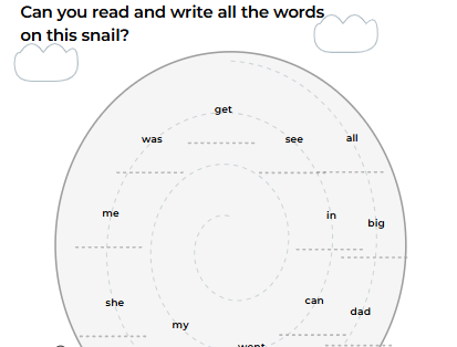 Sight Word Snail Path puzzle generator — Word Puzzle Makers