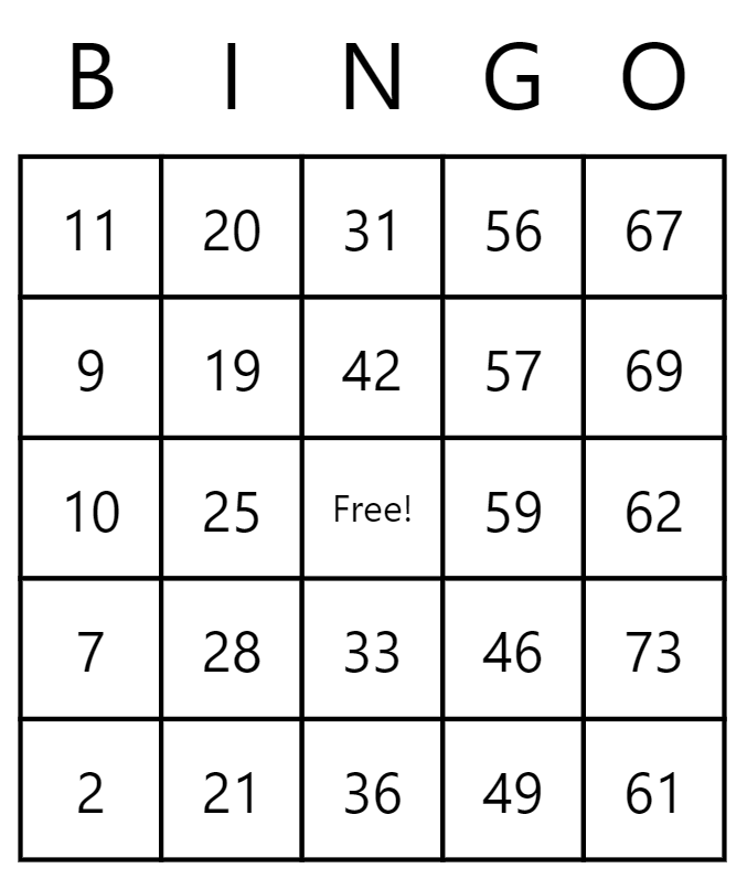Bingo Card puzzle generator — Number & Counting Puzzle Makers