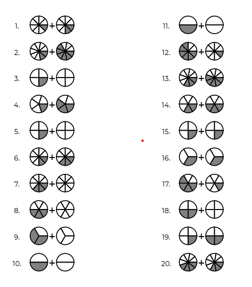 Adding Fraction Pies puzzle generator — Math Puzzle & Worksheet Makers