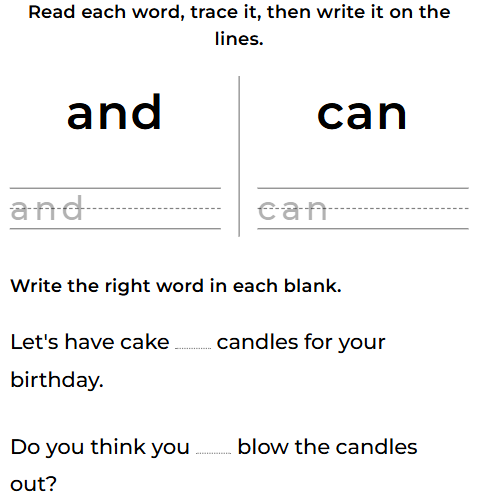 Sight Words Trace Write puzzle generator — Word Puzzle Makers